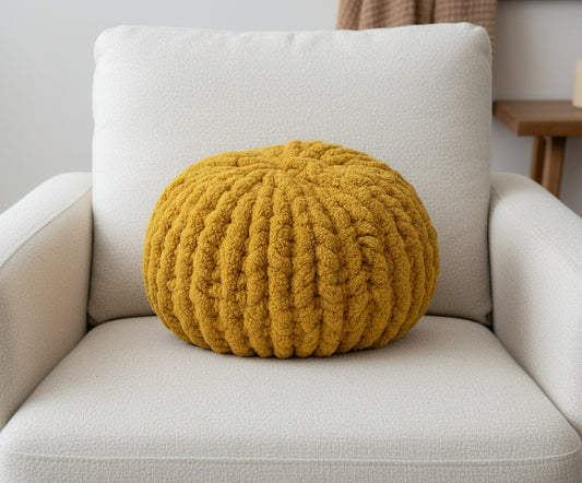 Handmade Yellow Mustard Round Shaped 10.5" Custom Pillow