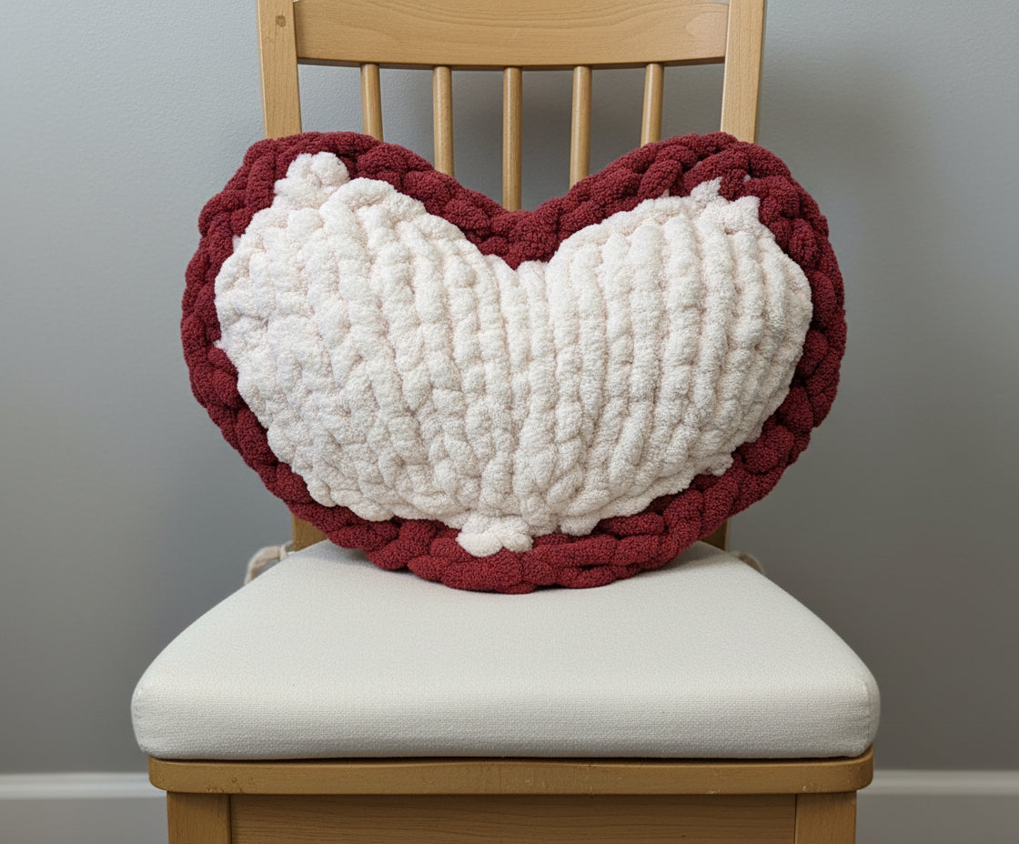 Handmade Red and Light Pink Heart Shaped 17.5" Custom Pillow