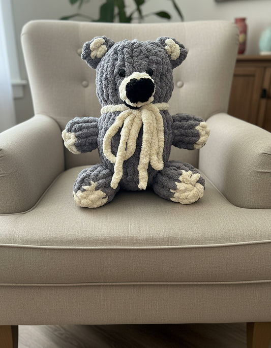 Handmade Custom Gray Bear Stuffed Animal 17" Plush Toy Doll